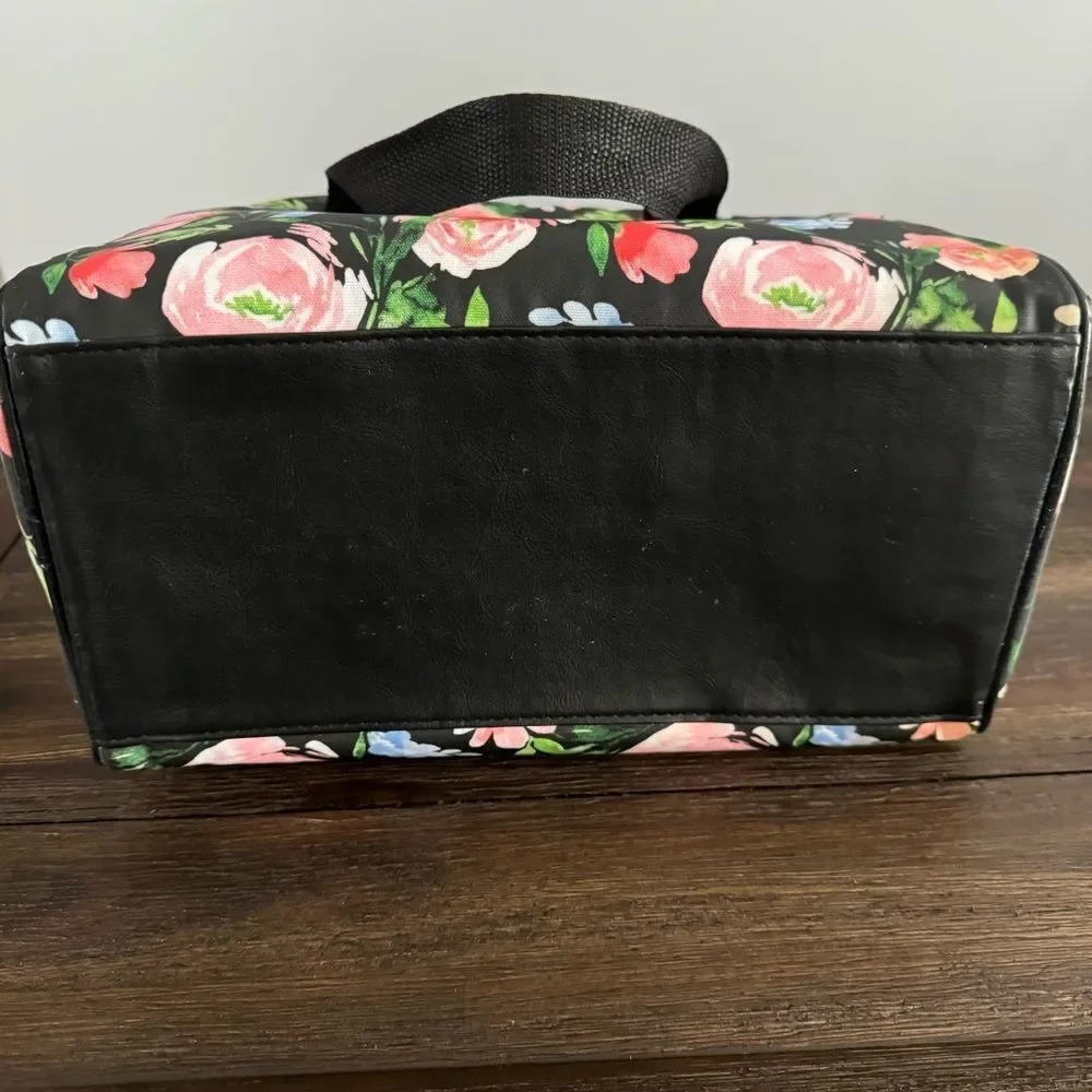 Nicole Miller Black Multicolor Floral Travel Case Cosmetics and Toiletry Bag